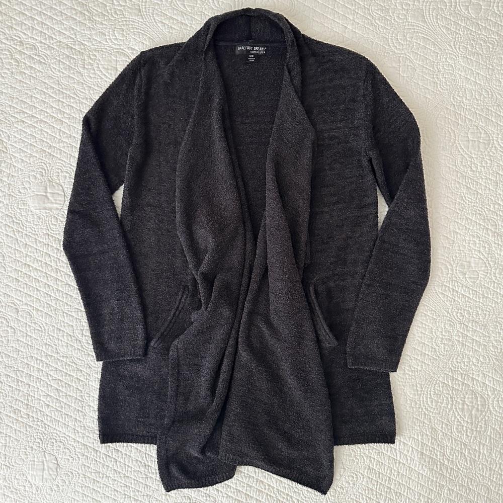 Barefoot Dreams Gray CozyChic Light Island Wrap Cardigan Sweater Sz S/M - Picture 11 of 12